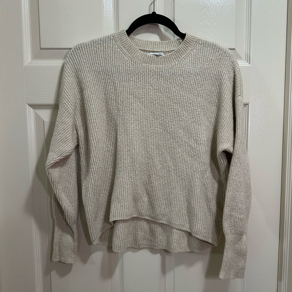 American Eagle Outfitters Sweaters - American Eagle Crewneck Long Sleeve Ribbed Sweater Size Small Cream Tan